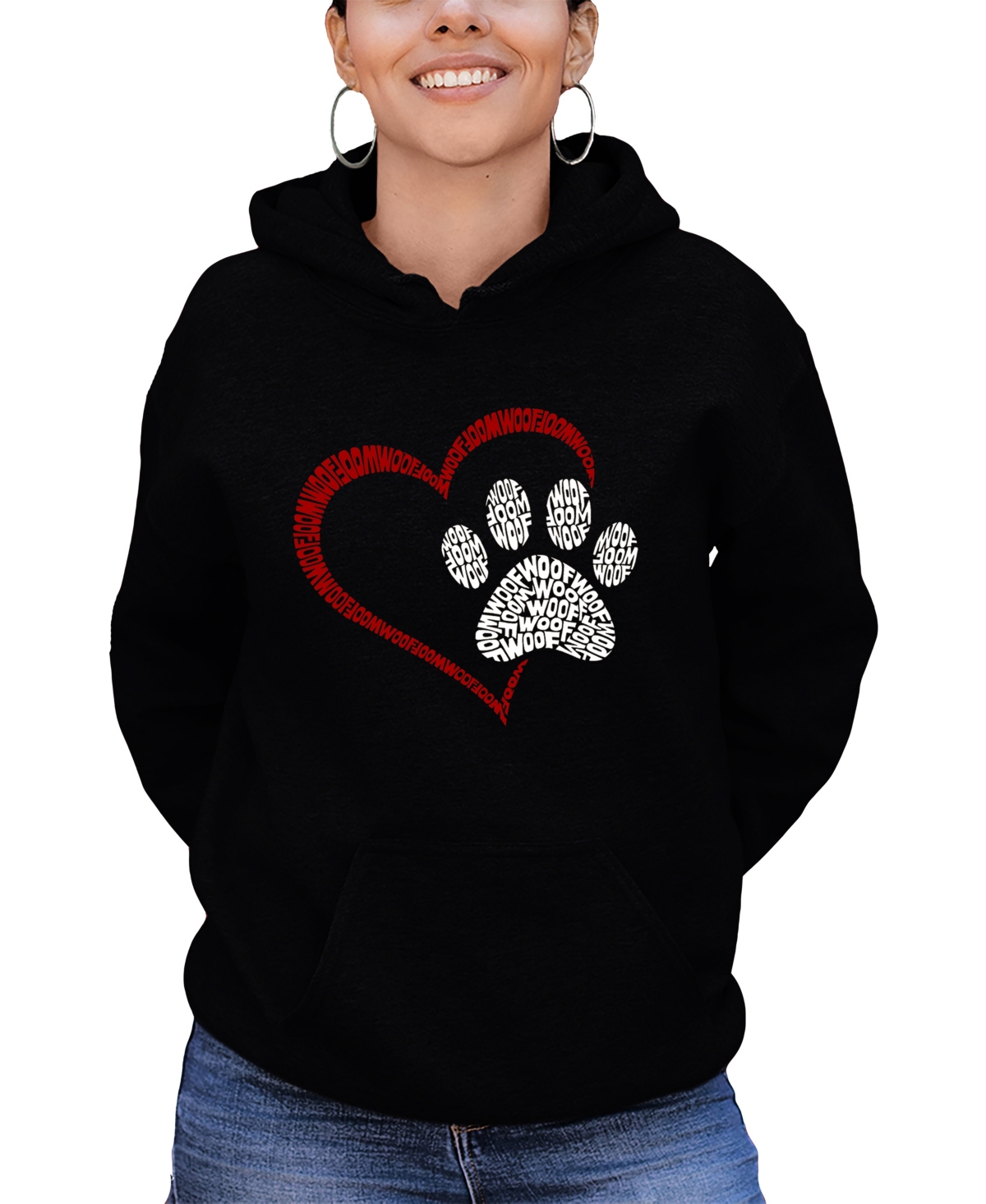 Shop La Pop Art Women's Word Art Paw Heart Hooded Sweatshirt In Black