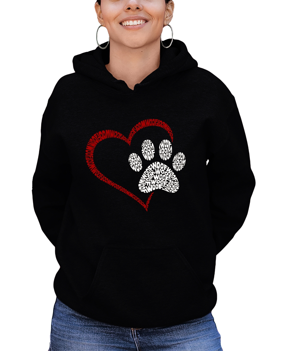 LA POP ART WOMEN'S WORD ART PAW HEART HOODED SWEATSHIRT 