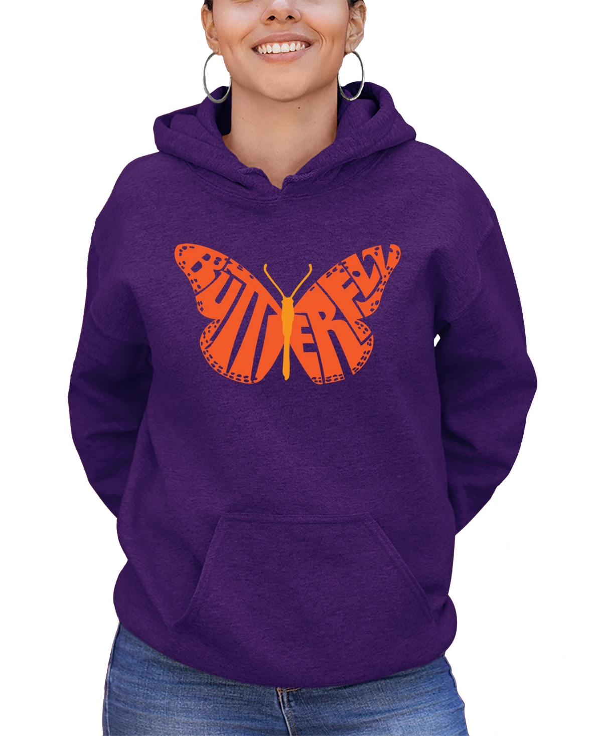 Shop La Pop Art Women's Word Art Butterfly Hooded Sweatshirt In Purple