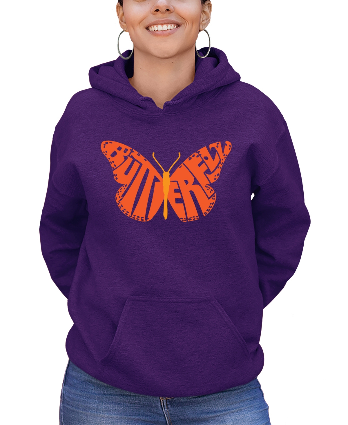 LA POP ART WOMEN'S WORD ART BUTTERFLY HOODED SWEATSHIRT 
