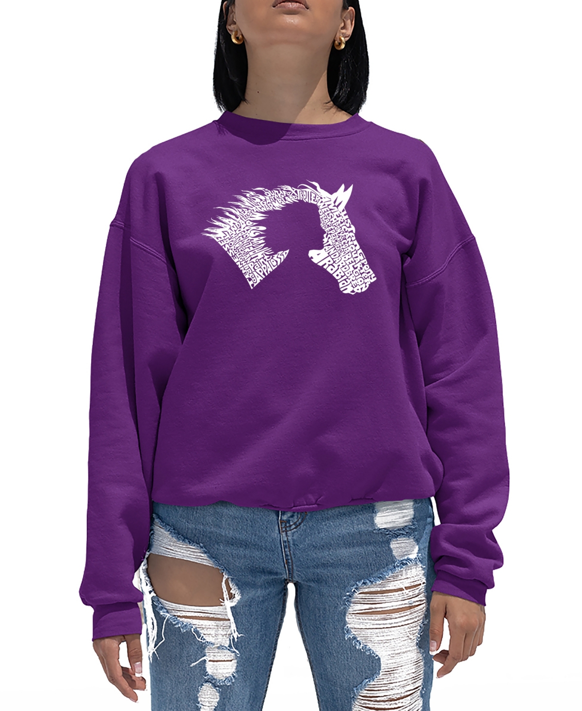 Shop La Pop Art Women's Word Art Girl Horse Crewneck Sweatshirt In Black