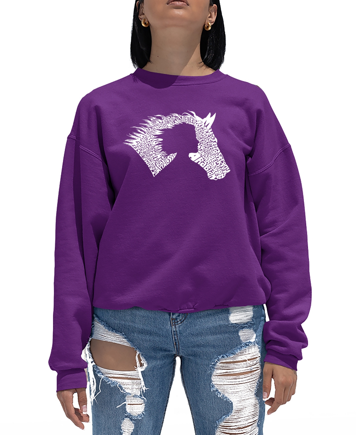 LA POP ART WOMEN'S WORD ART GIRL HORSE CREWNECK SWEATSHIRT 