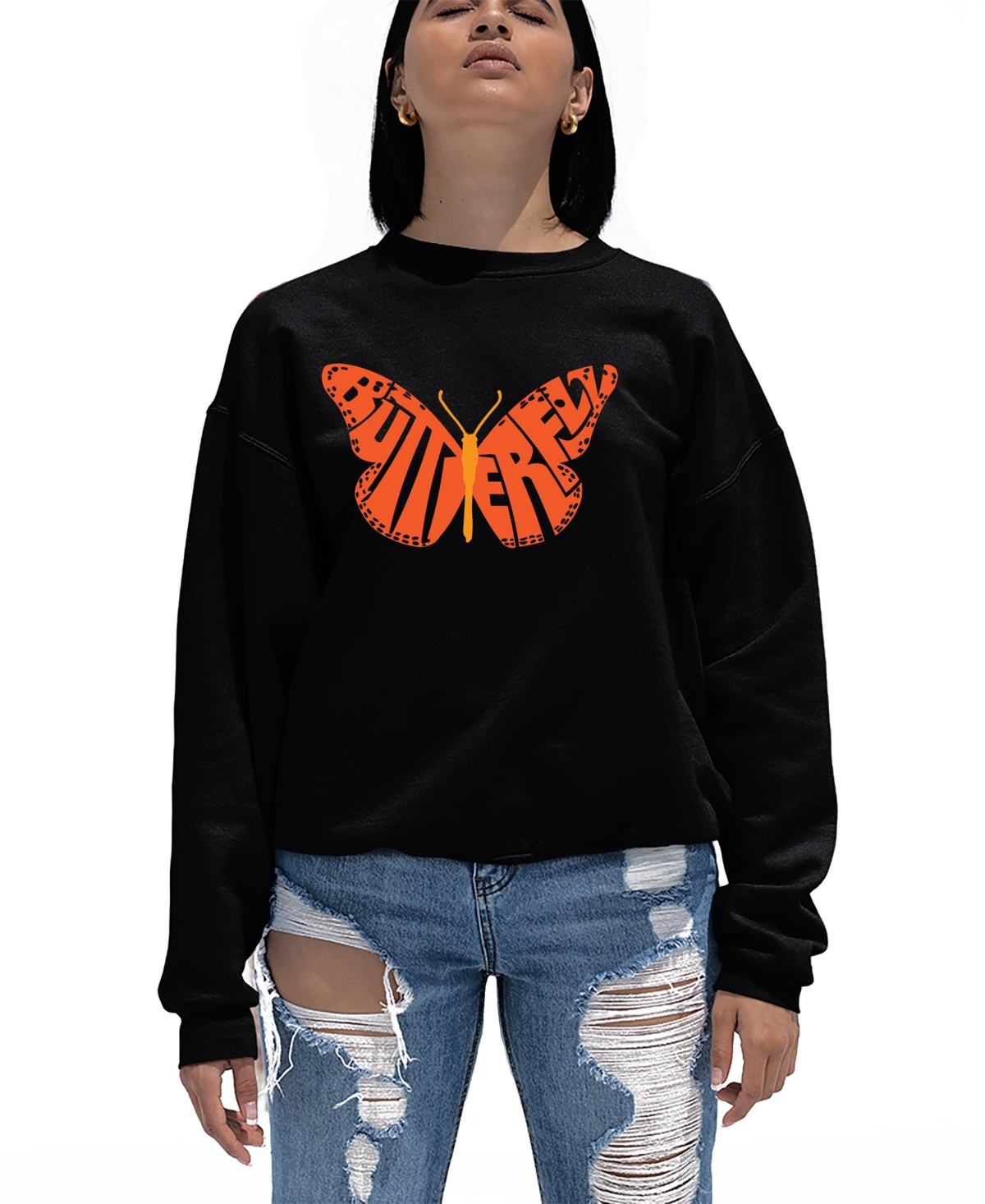 Women's Word Art Butterfly Crewneck Sweatshirt - Purple