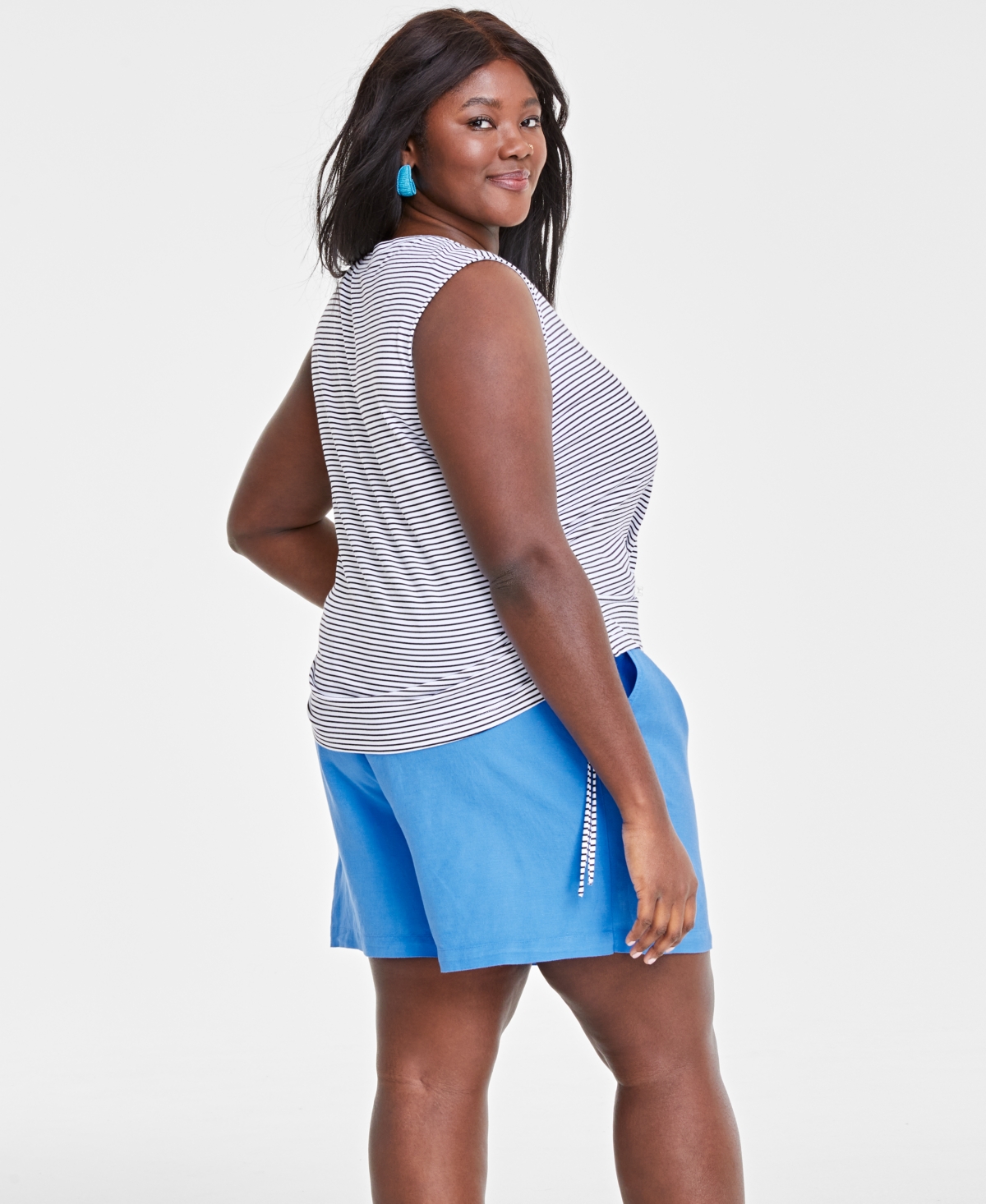 On 34th Trendy Plus Size Striped Cinched Muscle Tee, Created for Macy's