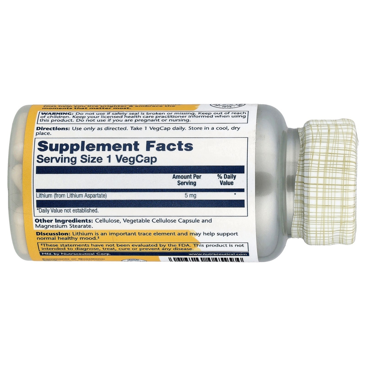 Solaray Lithium Aspartate 5 mg - Vegcaps - Assorted Pre-pack (See Table 9