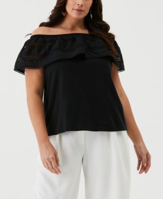 Plus Size Embroidered Off the Shoulder Top