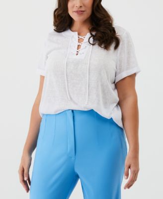 Plus Size Plus Size Eco Solid Lace-Up Short Sleeve T-Shirt 