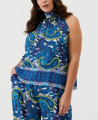 Plus Size Paisley Print Sleeveless Halter Top