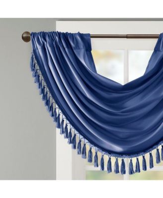 Elena Faux Silk Waterfall Embellished Valance Window Valance for Bedroom and kitchen, Lining and Rob Pocket/Back Tab valances for windows for Living Room, Width 46 length 38 inches, White curtain with valance