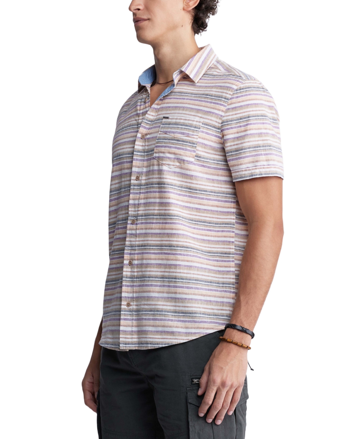 Shop Buffalo David Bitton Men's Sotaro Striped Short-sleeve Shirt In Sunset Purple