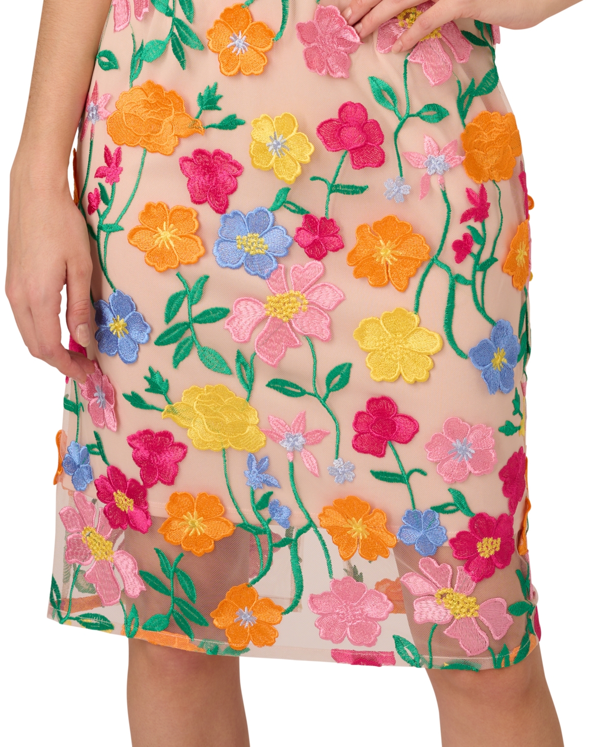 Shop Adrianna Papell Women's Floral-embroidered Column Dress In Pink,yellow