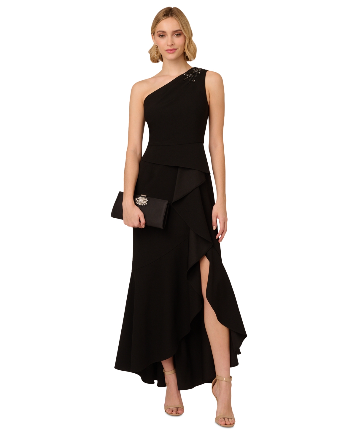 ADRIANNA PAPELL WOMEN'S BEADED ONE-SHOULDER GOWN 
