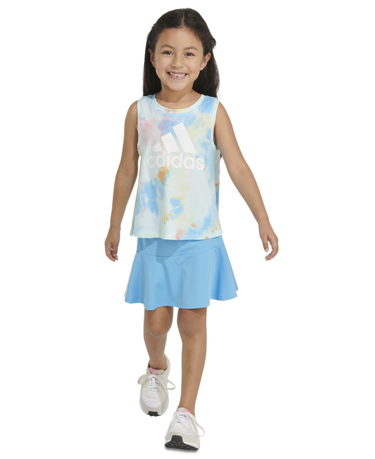 Shop Adidas Originals Toddler & Little Girls Printed Logo Tank Top & 3-stripe Skort, 2 Piece Set In Halo Mint