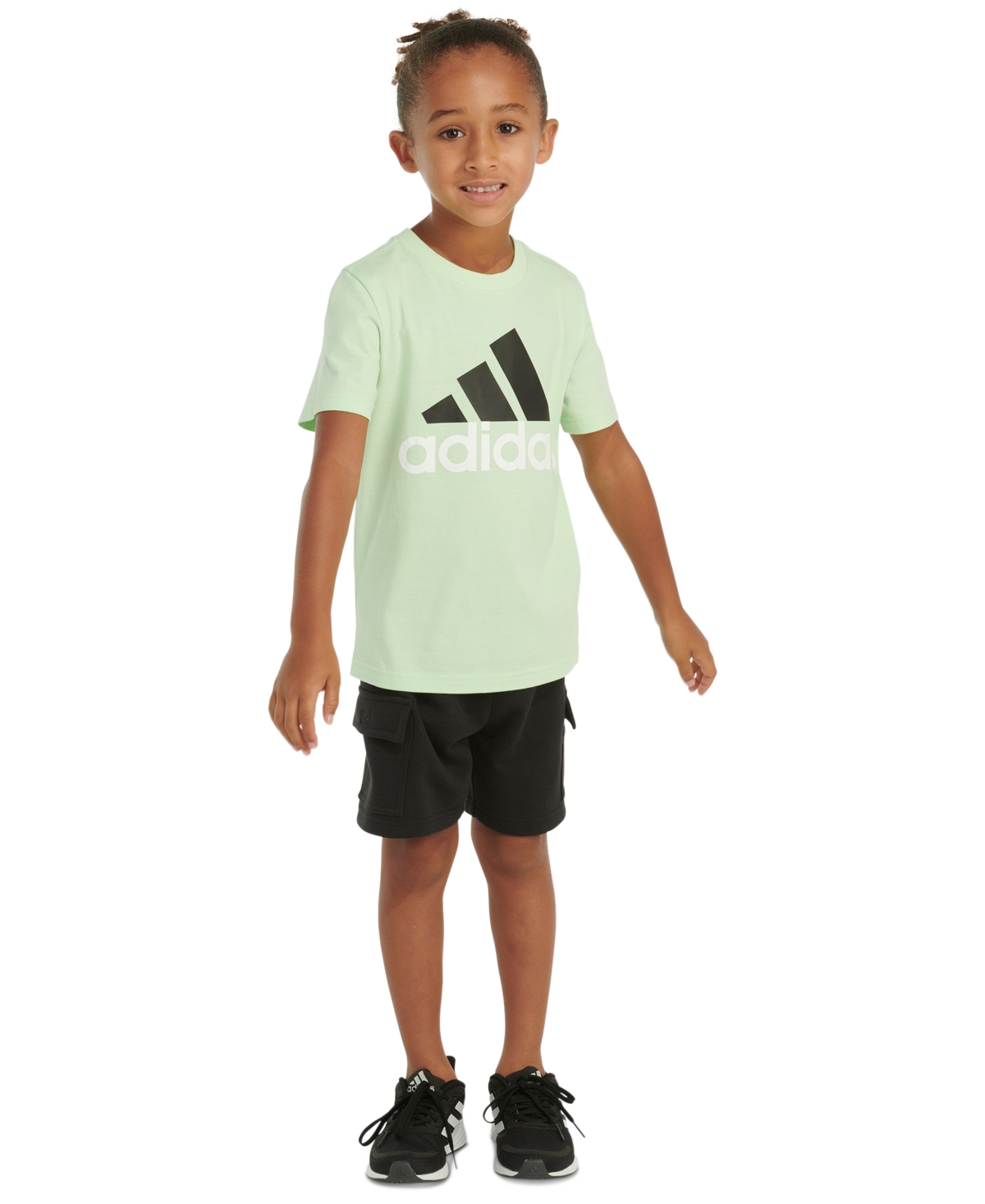 Shop Adidas Originals Toddler & Little Boys 2-pc. Logo Graphic T-shirt & French Terry Cargo Shorts Set In Semi Green Spark