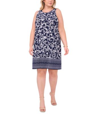 MSK - Plus Size Printed Keyhole Shift Dress