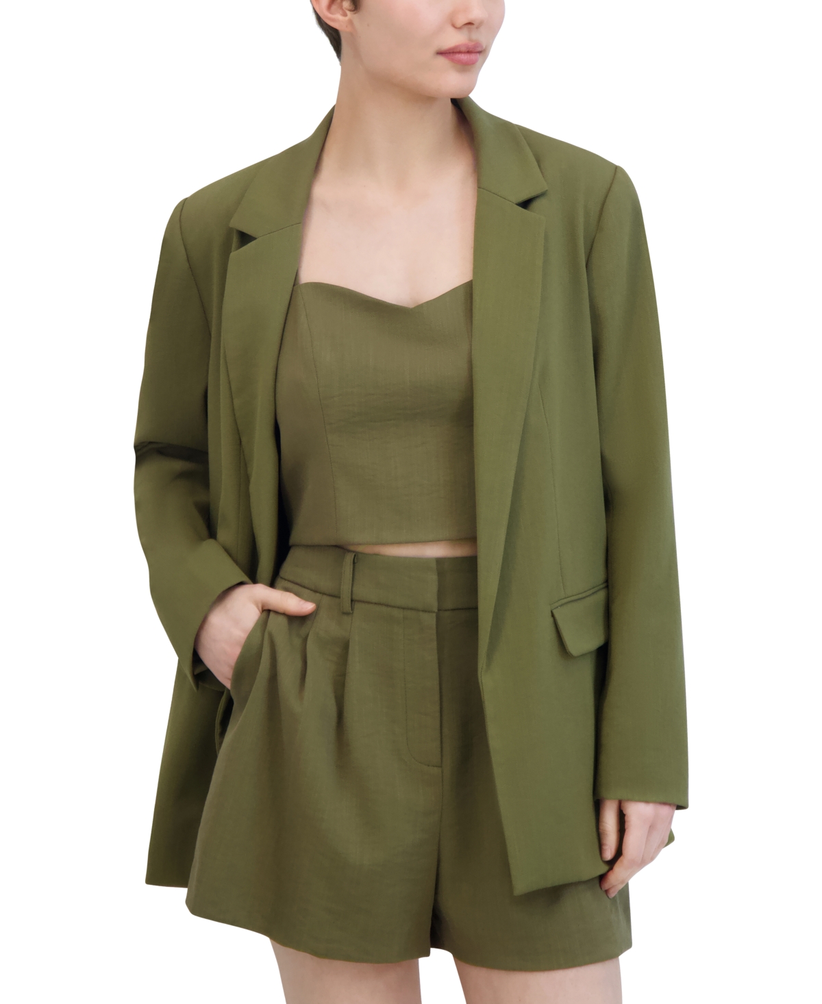 Women's Washed Twill Open Front Blazer - Martini