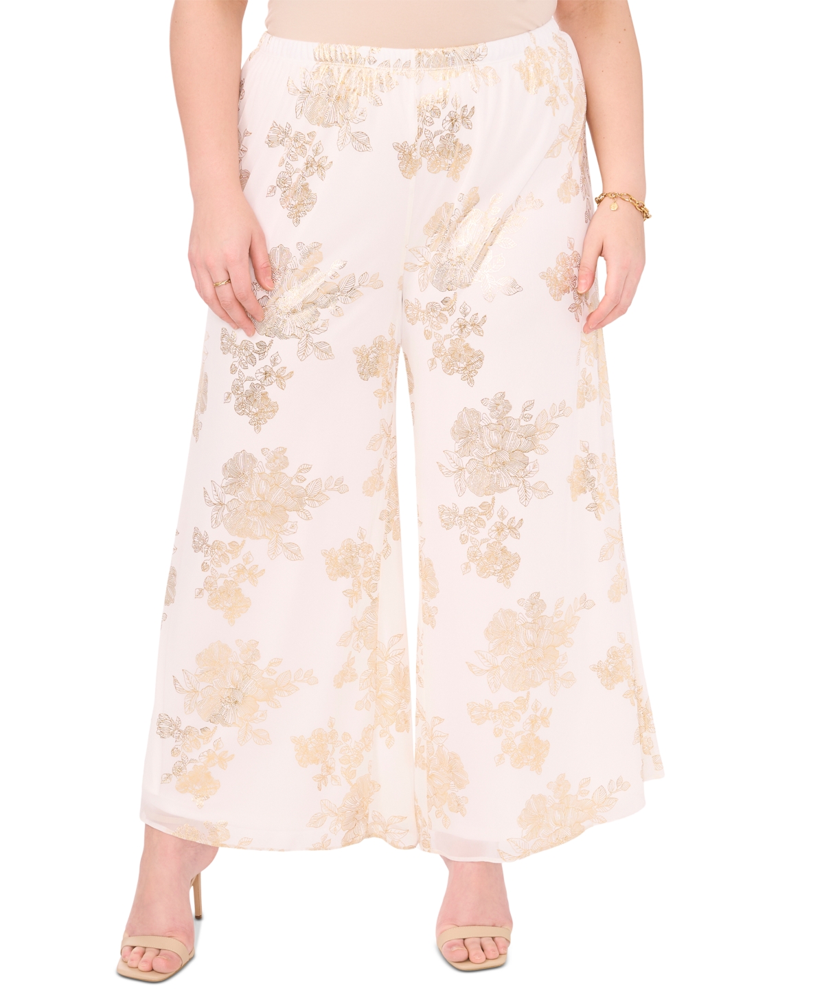 Msk Plus Size Printed Chiffon Pull-On Palazzo Pants -Gold