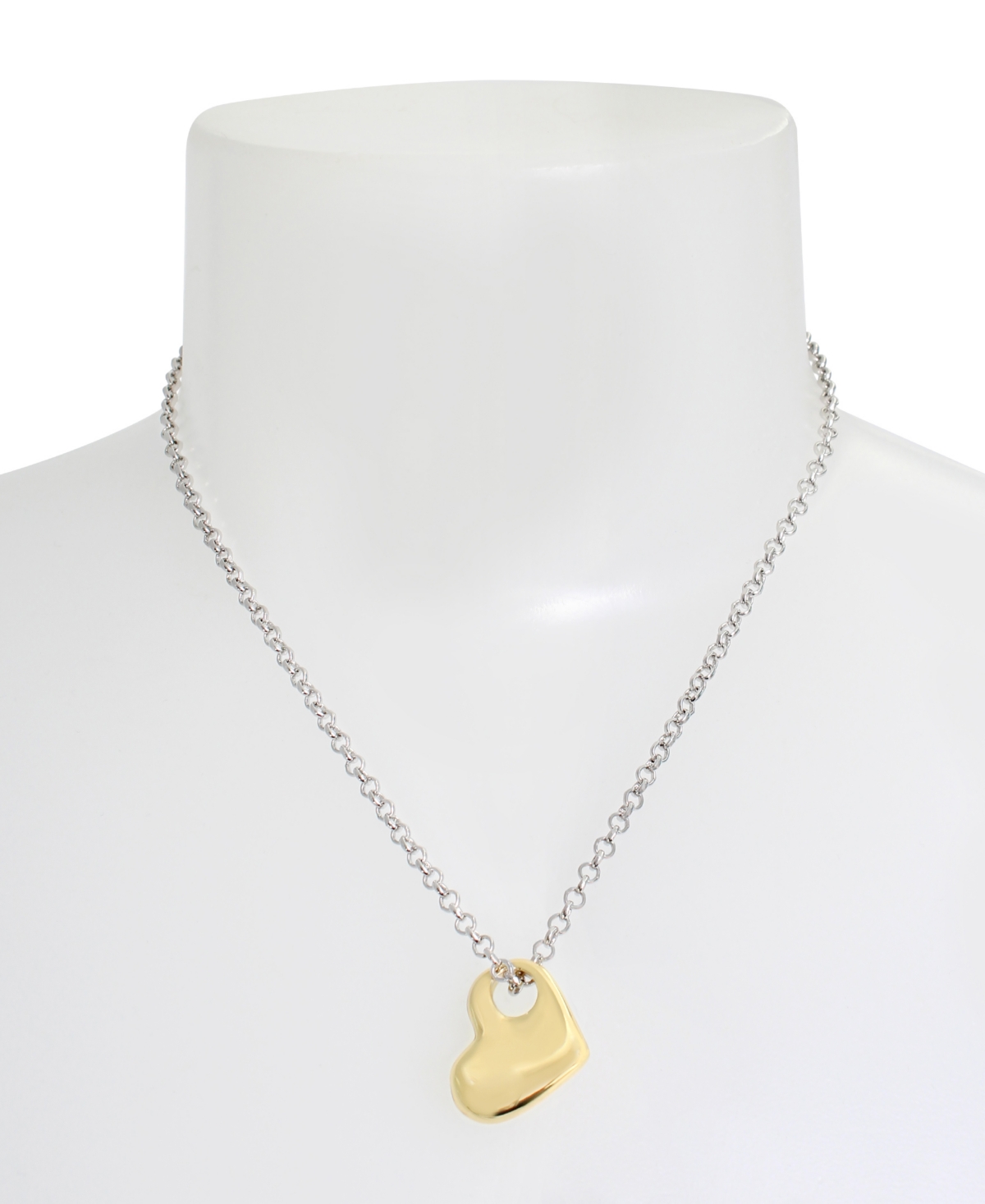 Shop Steve Madden Two-tone Puffy Heart Pendant Necklace In Twotone