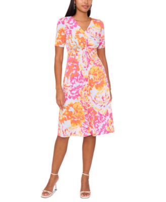 MSK - Petite Floral-Print Twist-Front Midi Dress
