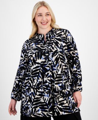 Anne Klein Plus Size Printed Blouson-Sleeve Tunic - Macy's