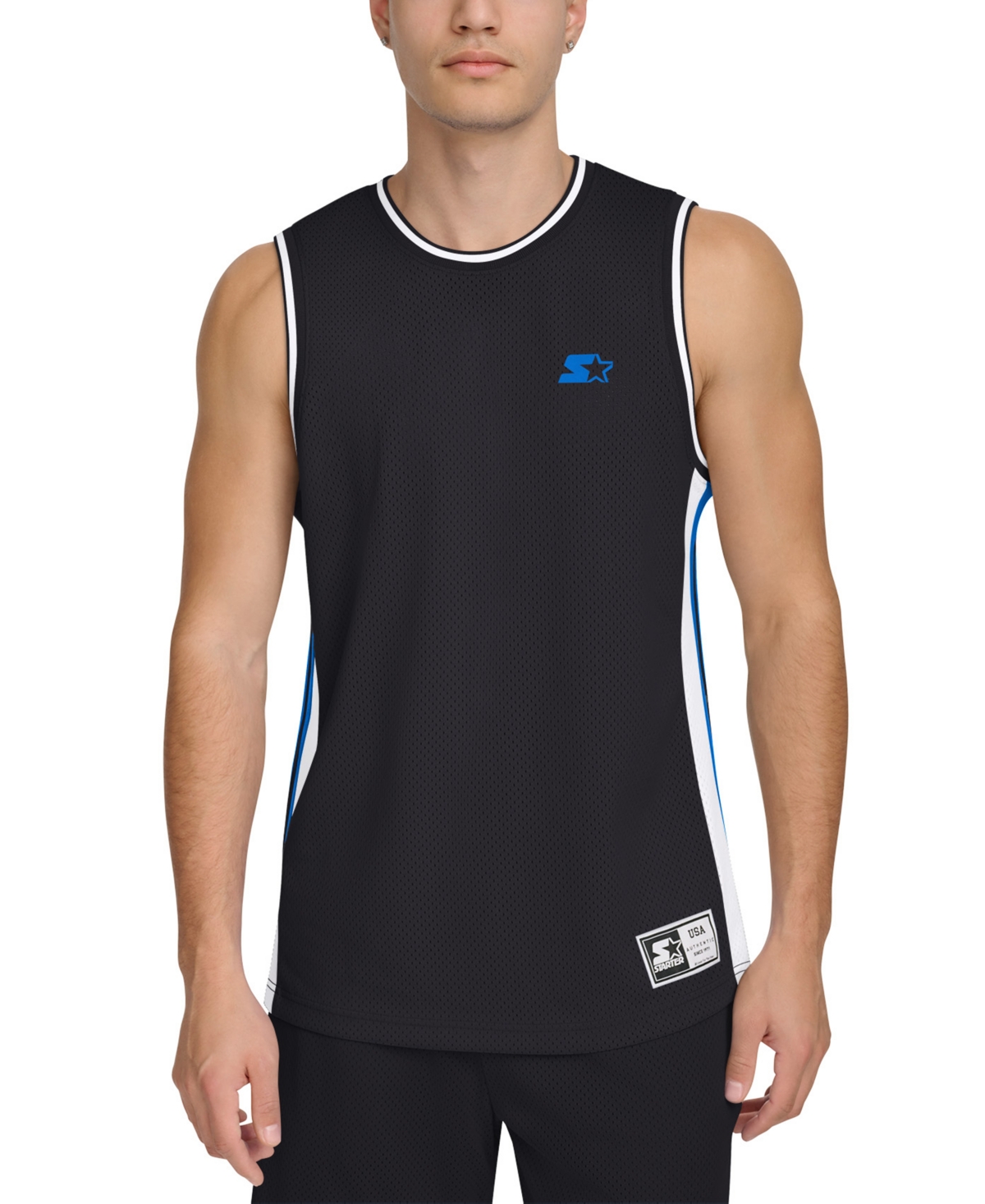 Shop Starter Men's Classic-fit Tipped Mesh Basketball Tank In Black