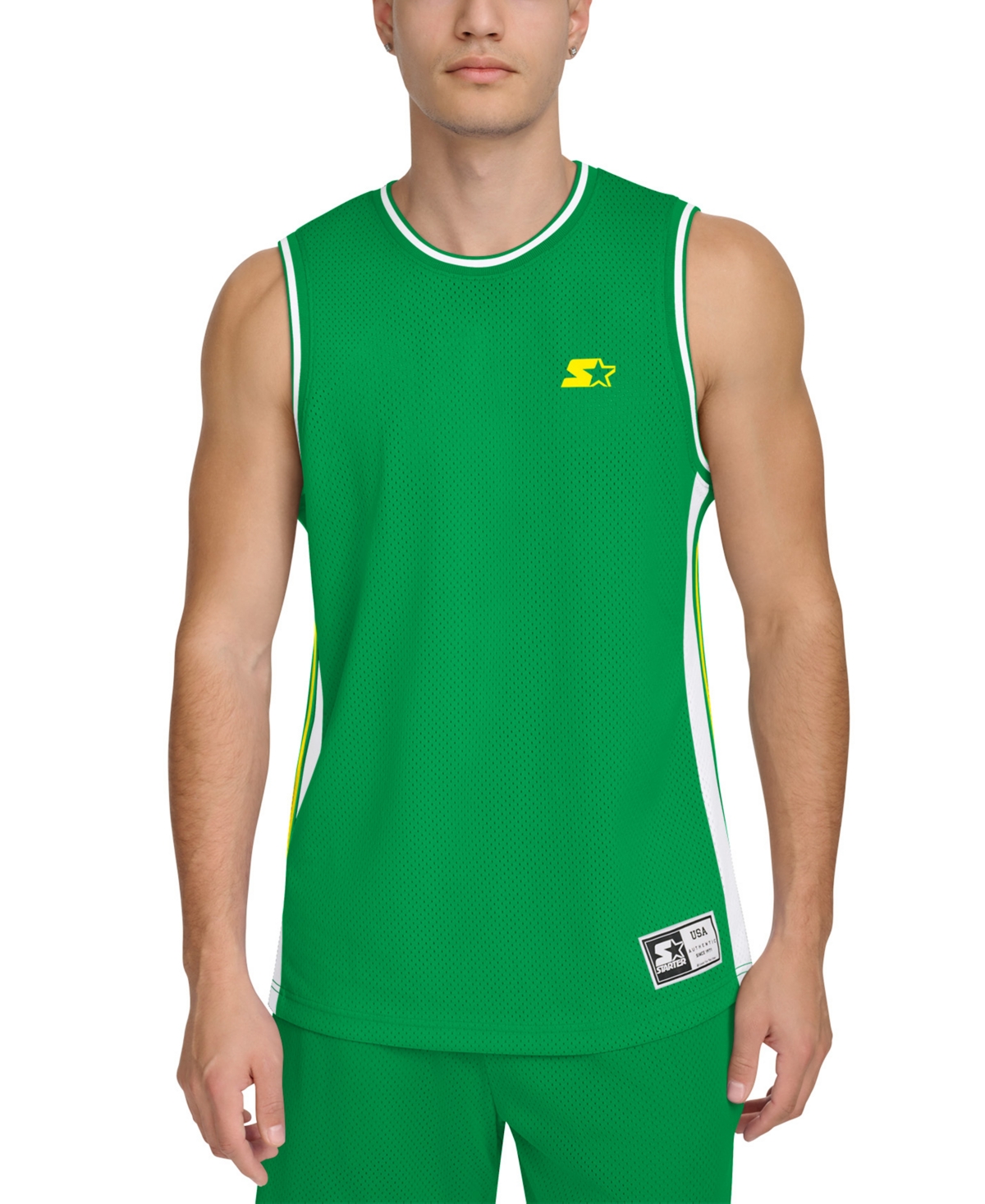 Shop Starter Men's Classic-fit Tipped Mesh Basketball Tank In Green
