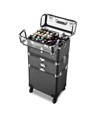 2in1 Nail Polish Organizer Rolling Makeup Train Case Manicure Black