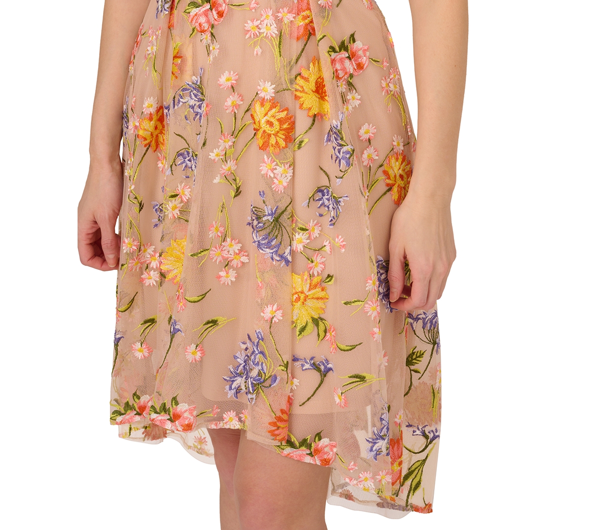 Adrianna Papell Women's Floral-Embroidery Midi Dress -Oranges