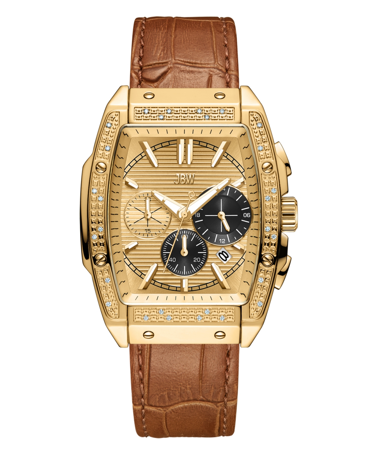 Men's Echelon Chronograph Brown Genuine Calf Leather Watch, 41mm - Gold