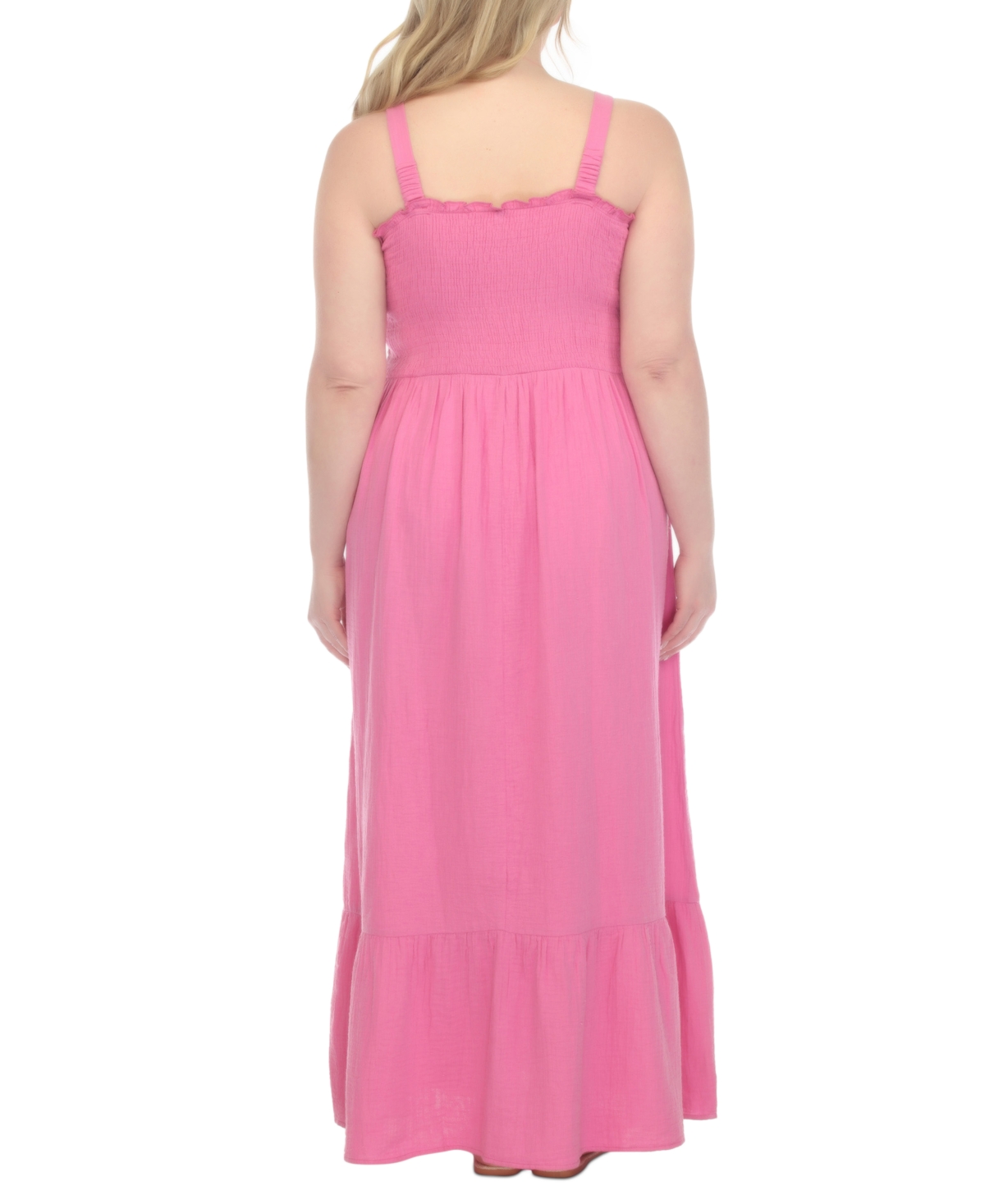 Shop Raviya Plus Size Smocked Cotton Sleeveless Cover Up Maxi Dress In Pink Fizz