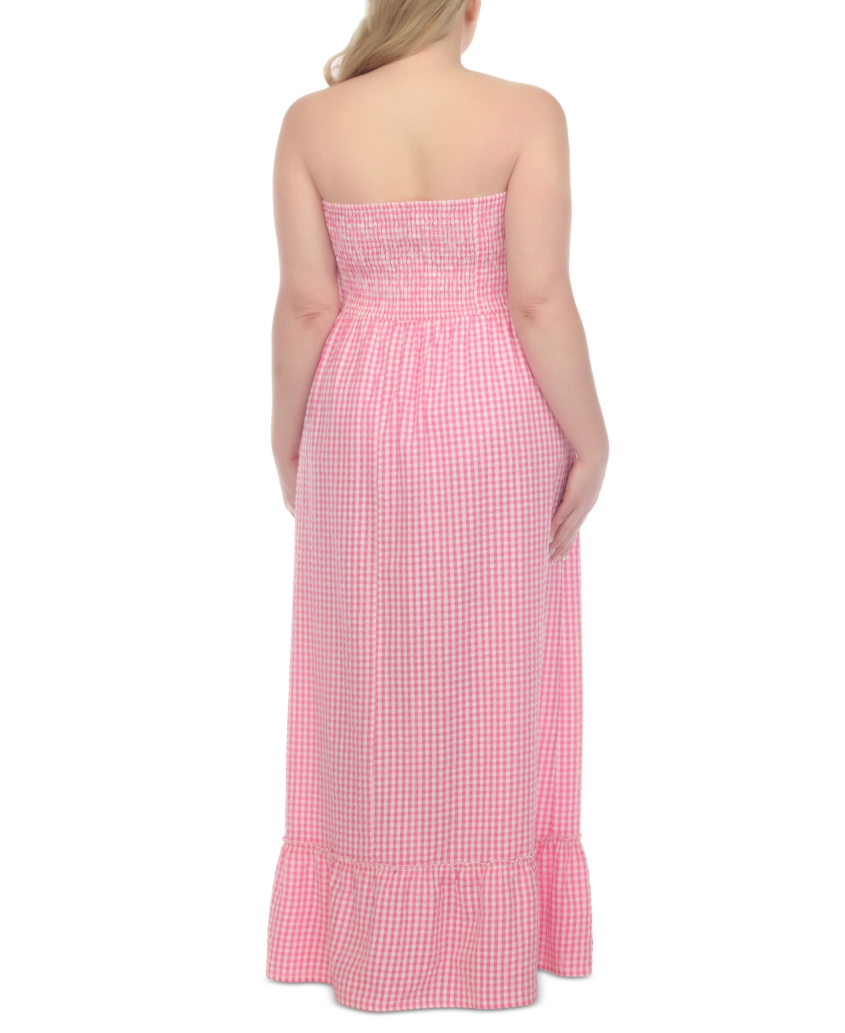 Shop Raviya Plus Size Strapless Gingham Cotton Cover Up Maxi Dress In Pink