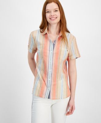 Tommy Hilfiger - Women's Cotton Striped Short-Sleeve Shirt