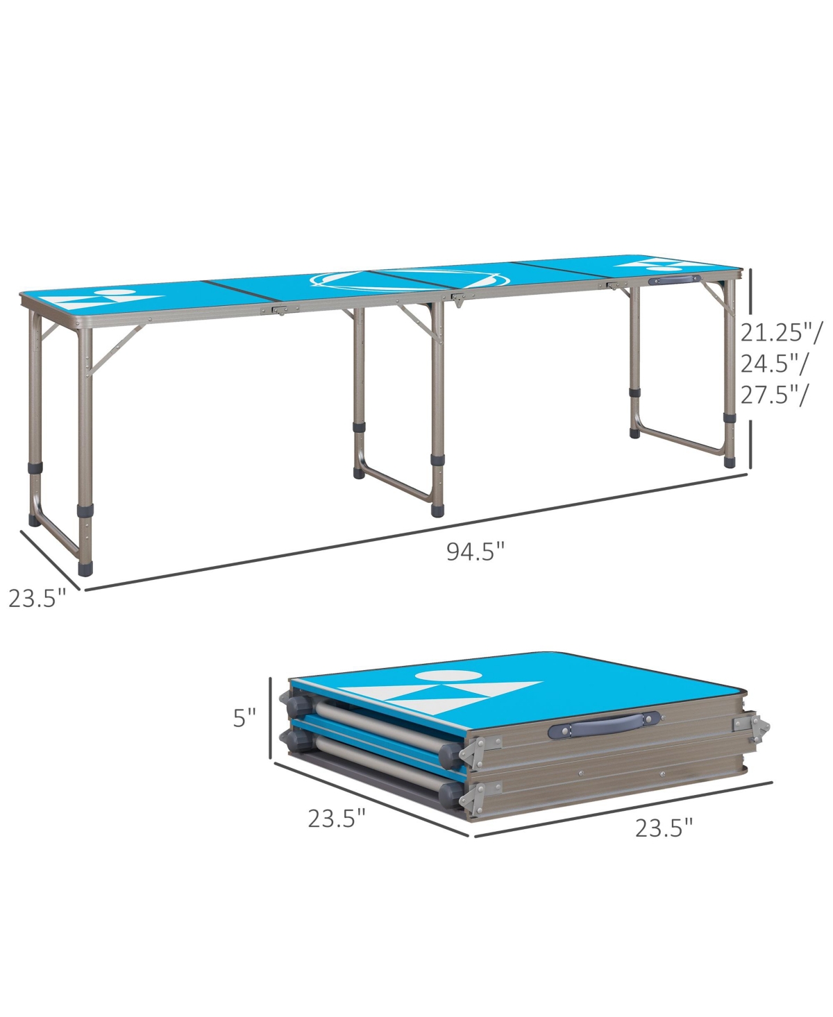 Outsunny Folding Camping Table with Adjustable Legs, Blue and White - Blue and white