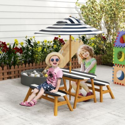 Kids Picnic Table Set w/ Removable Umbrella for 4 Age 3-8 Years