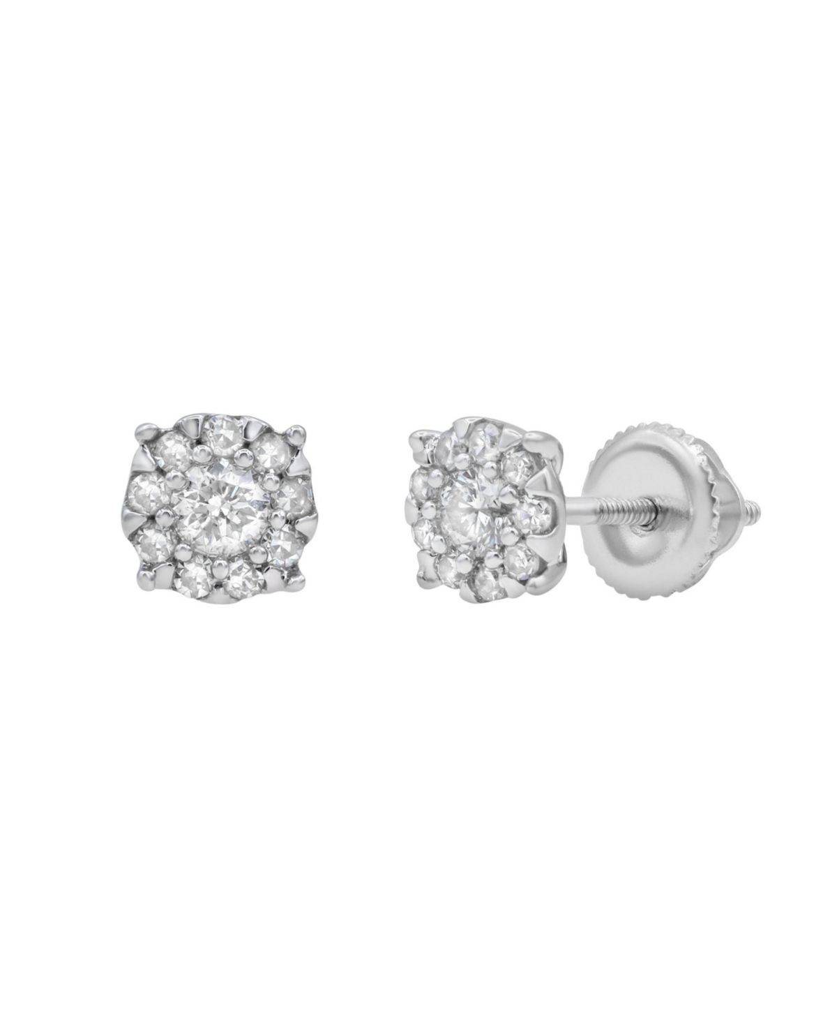 Round Cut Natural Certified Diamond (0.27 cttw) 14k White Gold Earrings Regal Cluster Design - Silver