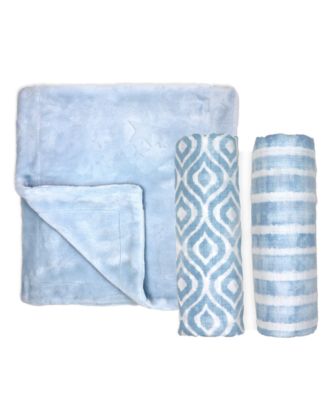 Baby Boys Luxury Plush Baby Blankets, 3 Piece Gift Set
