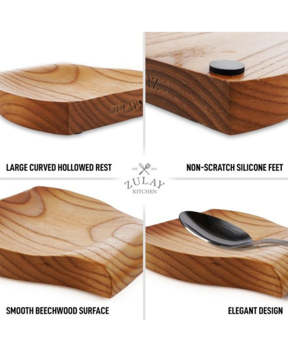 Zulay Kitchen Wood Spoon Rest For Kitchen - Smooth Wooden Spoon Holder For Stovetop