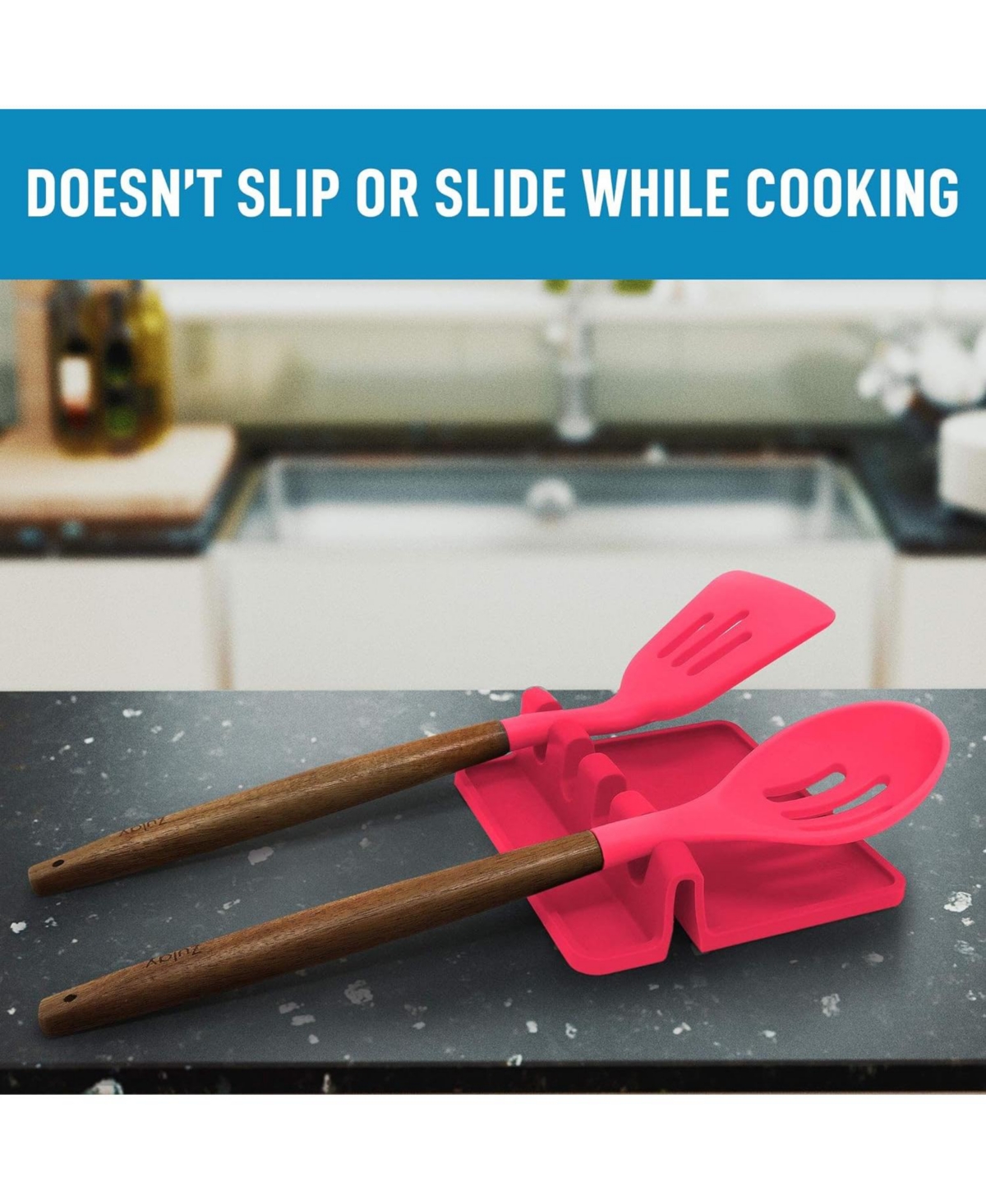 Zulay Kitchen Silicone Utensil Rest with Drip Pad for Multiple Utensils