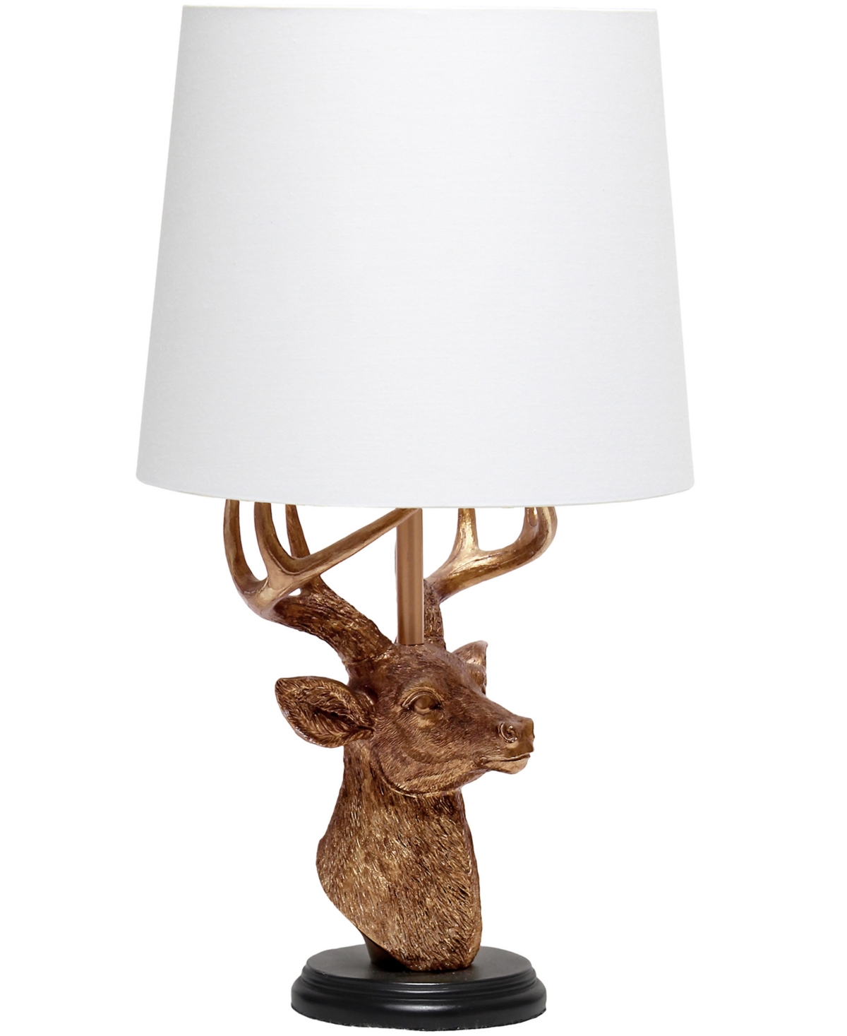 Simple Designs Woodland 17.25" Tall Rustic Antler Copper Deer Bedside Table Desk Lamp With Tapered White Fabric Sha In Copper