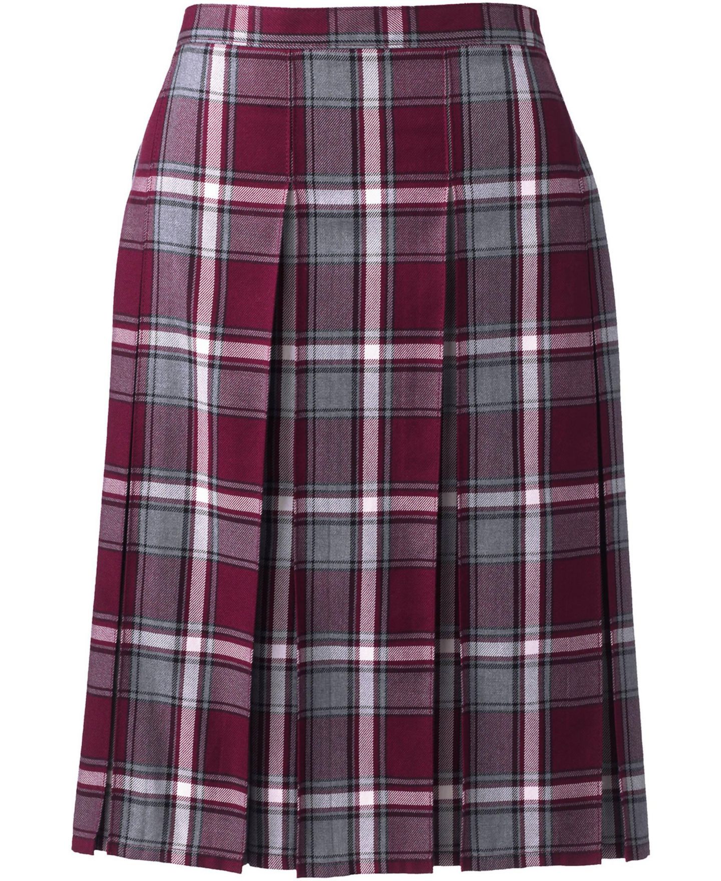 Женские юбки Lands' End Plaid Box Pleat Skirt Top of the Knee, цвет: Бордовый / Серый клетчатый — фото 2