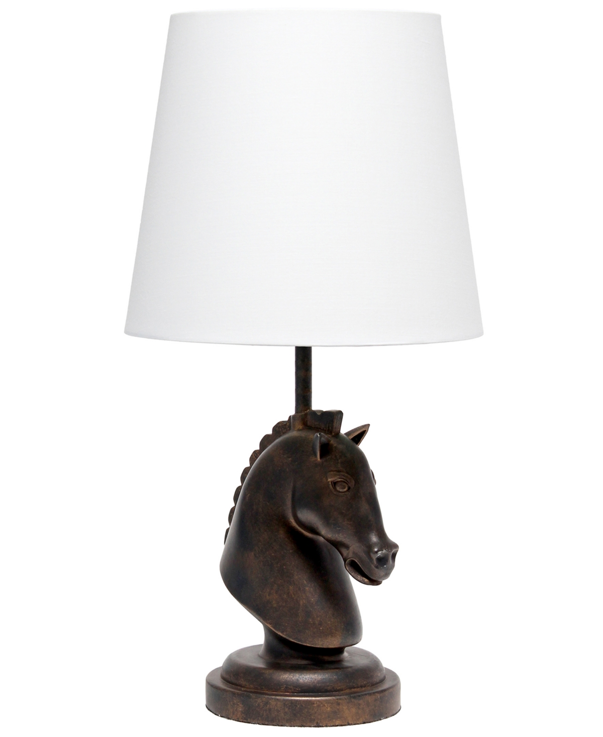 Shop Simple Designs 17.25" Tall Polyresin Decorative Chess Horse Shaped Bedside Table Desk Lamp With White Tapered Fabri In Dark Bronz