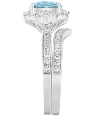 Aquamarine (1-1/8 ct. t.w.) & Diamond (1/2 ct. t.w.) Bridal Set in 14k White Gold