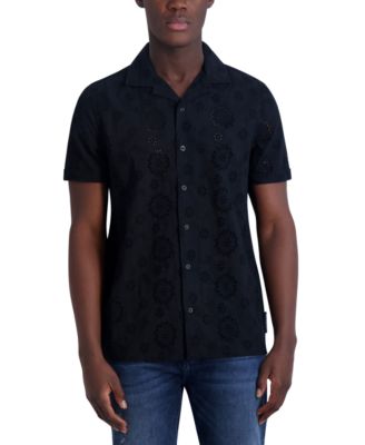 KARL LAGERFELD PARIS - Men's Slim-Fit Eyelet Button-Down Camp Shirt