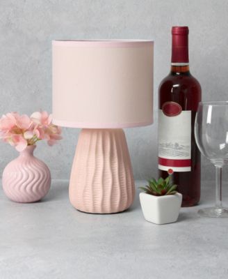 11.02" Traditional Mini Modern Ceramic Texture Pastel Accent Bedside Table Desk Lamp with Matching Fabric Shade 