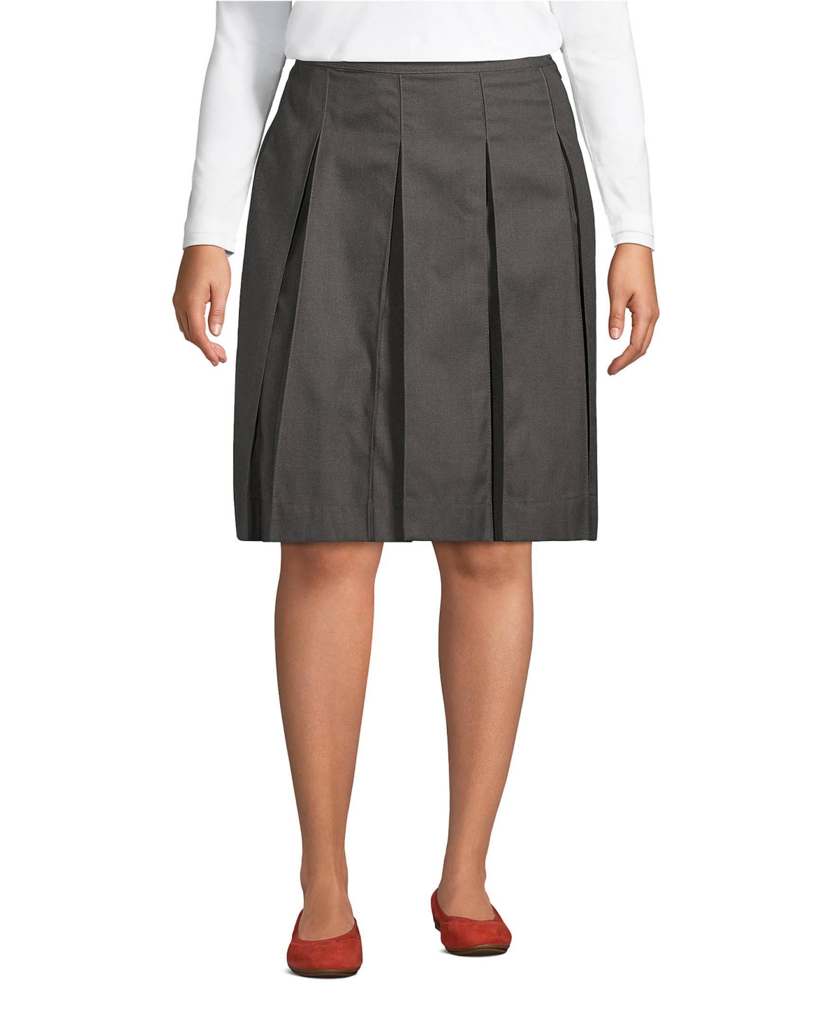 Plus Size Box Pleat Skirt Top of Knee - Khaki