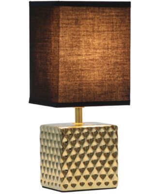 11.81" Tall Contemporary Petite Hammered Metallic Gold Square Bedside Table Desk Lamp with Rectangular Black Fabric Shade 