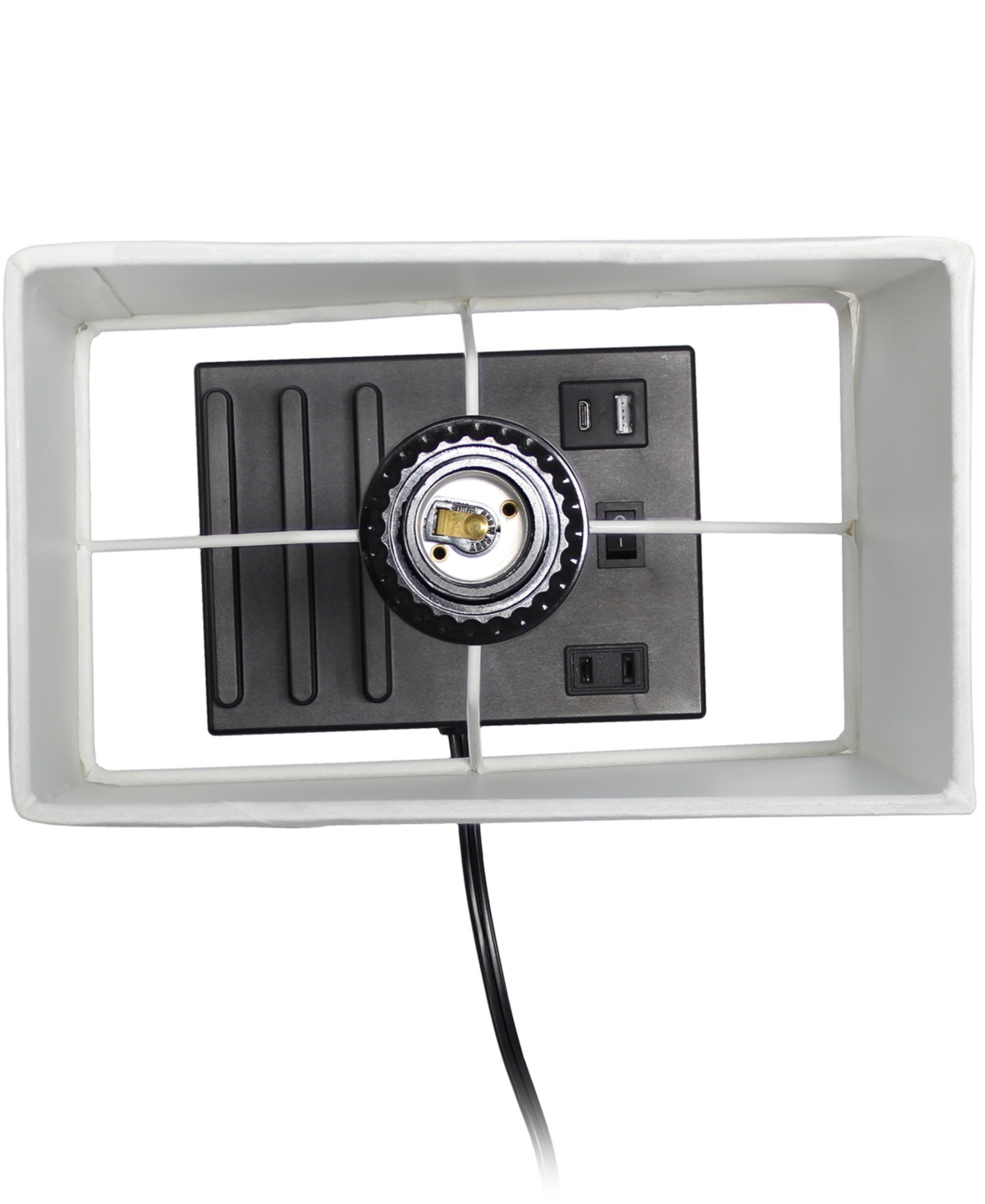 Simple Designs Tall Modern Rectangular Multi-Use 1 Light Bedside Table Desk Lamp with 2 Usb Ports and Charging Outlet