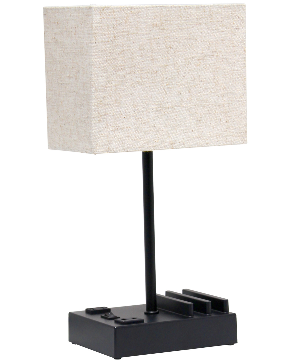 Simple Designs 15.3" Tall Modern Rectangular Multi-use 1 Light Bedside Table Desk Lamp With 2 Usb Ports And Chargin In White Beig