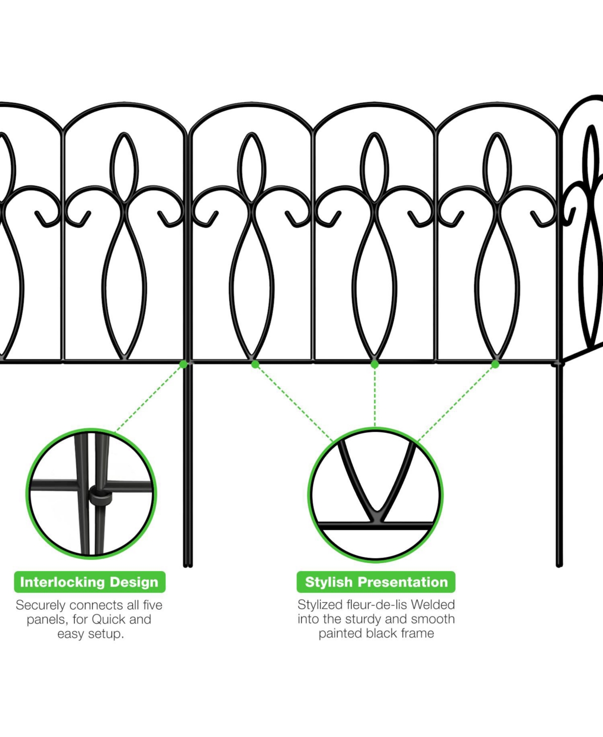 Sorbus Decorative Metal Garden Fence - 5 Panels