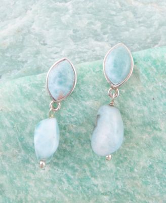 Dolce Genuine Blue Larimar Sterling Silver Oval and Natural Earrings